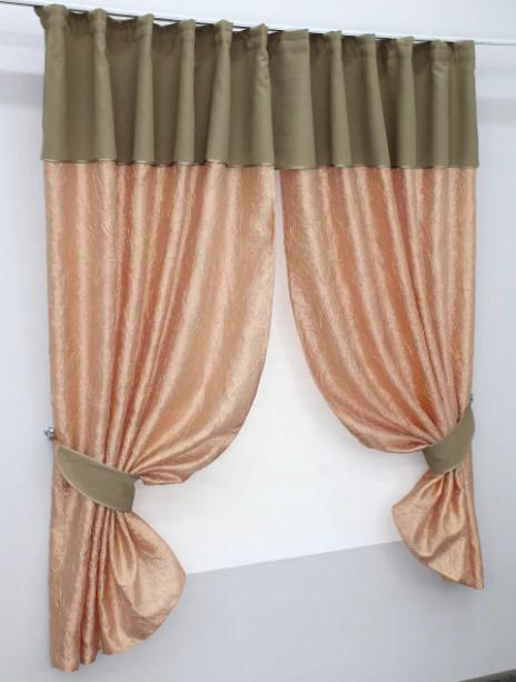 Шторки кухонные с ламбрекеном/подвязками 285х170 см Персиковый/Светло-кофейный (073к) - фото 3