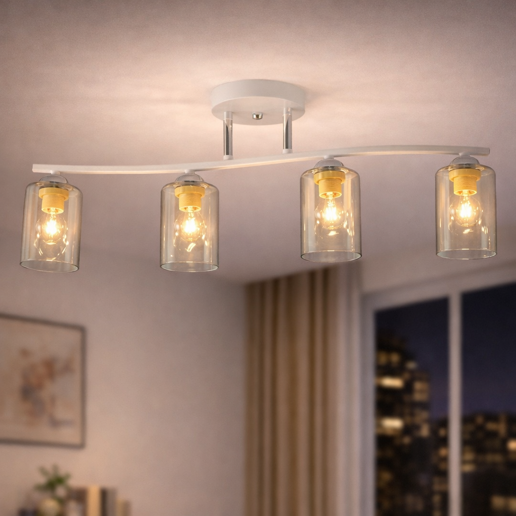 Люстра Valeso с металлическим каркасом под четыре лампы Е27 Белый/Хром (G 07525/4 Matte White+CR)