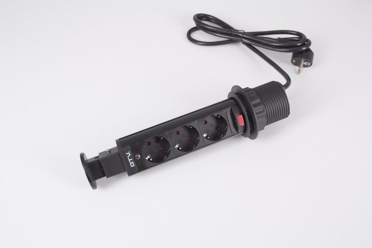 Розетка встроенная GTV вертикальная на 3 вилки D 60 Черный (AE-BPW3S60-20)