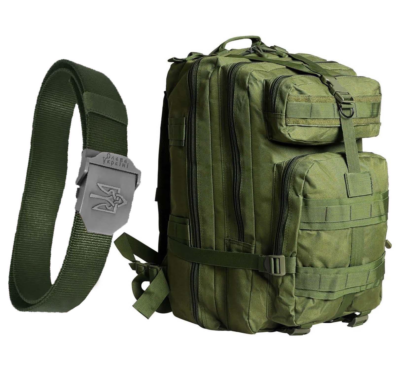 Туристический рюкзак Oxford 600D 45 л и ремень Тризуб Слава Украине Оливковый
