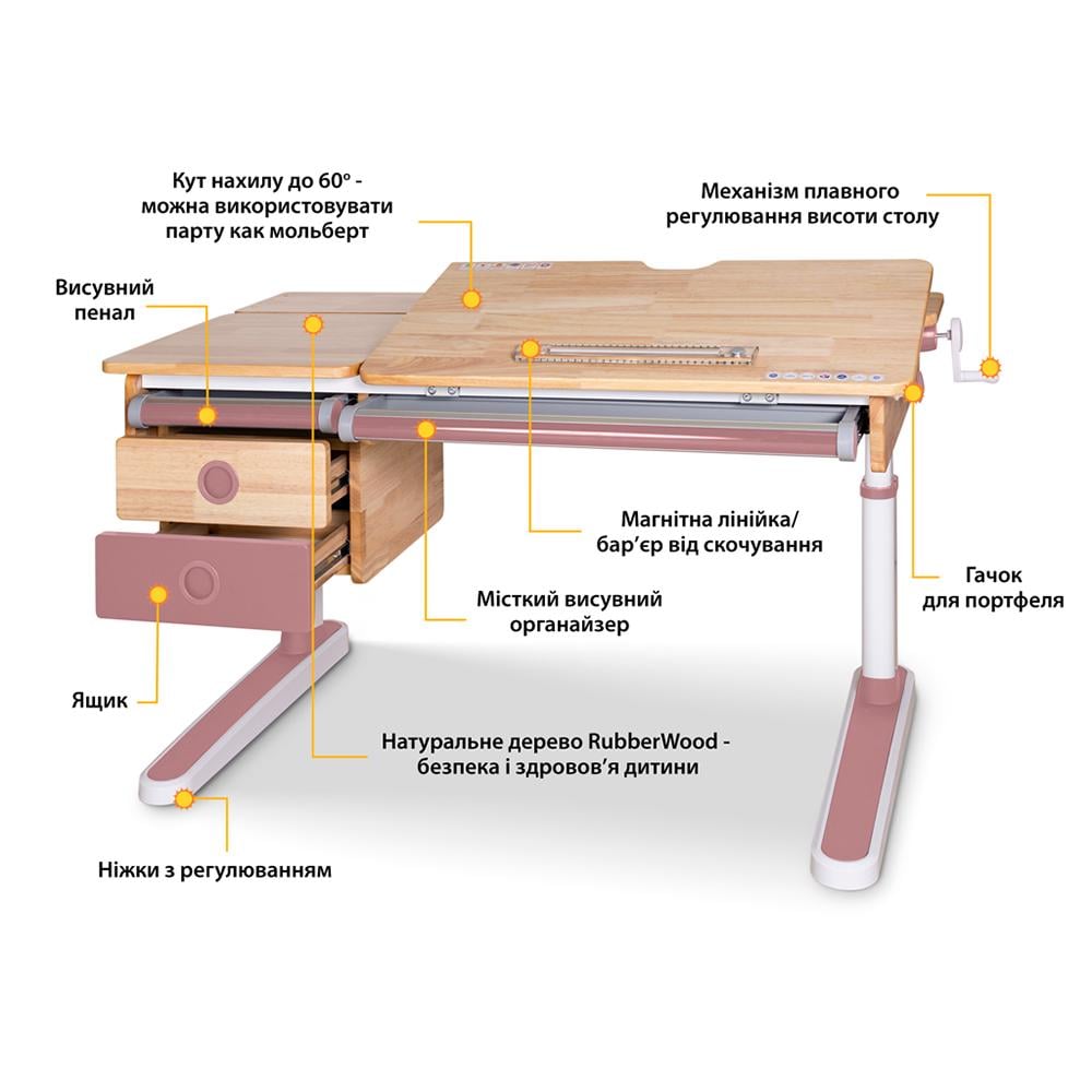 Школьная эргономичная детская парта трансформер Mealux Oxford Wood с ящиком Розовый (BD-920 Wood PN с ящиком) - фото 4
