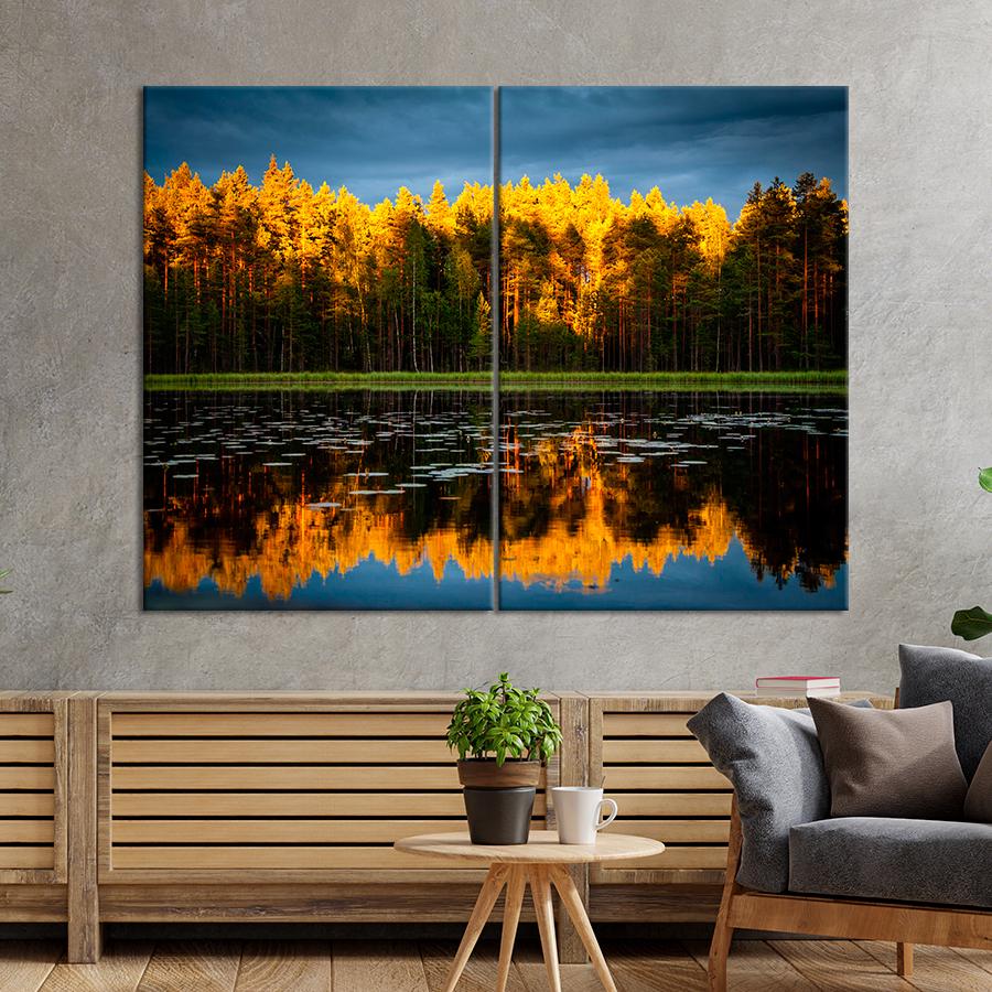 Картина природа Осенний лес в отражении озера 165x122 см (A1090-2)