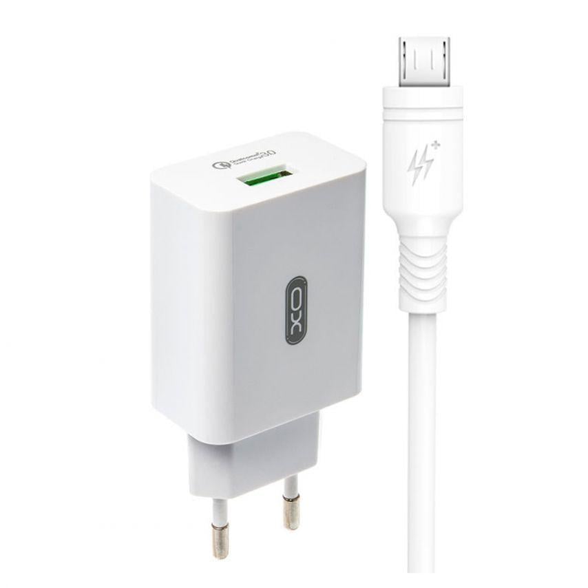 Адаптер Xo L36 1 USB/QC3.0/3A/Data Cable USB to Micro White