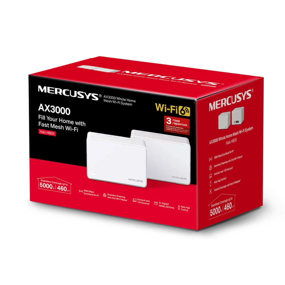 Система Mesh Wi-Fi домашняя Mercusys Halo H80X 2-pack 2976 Мбит/с 2 шт. (573772) - фото 3 Система Mesh Wi-Fi домашняя Mercusys Halo H80X 2-pack 2976 Мбит/с 2 шт. (573772) - фото 3