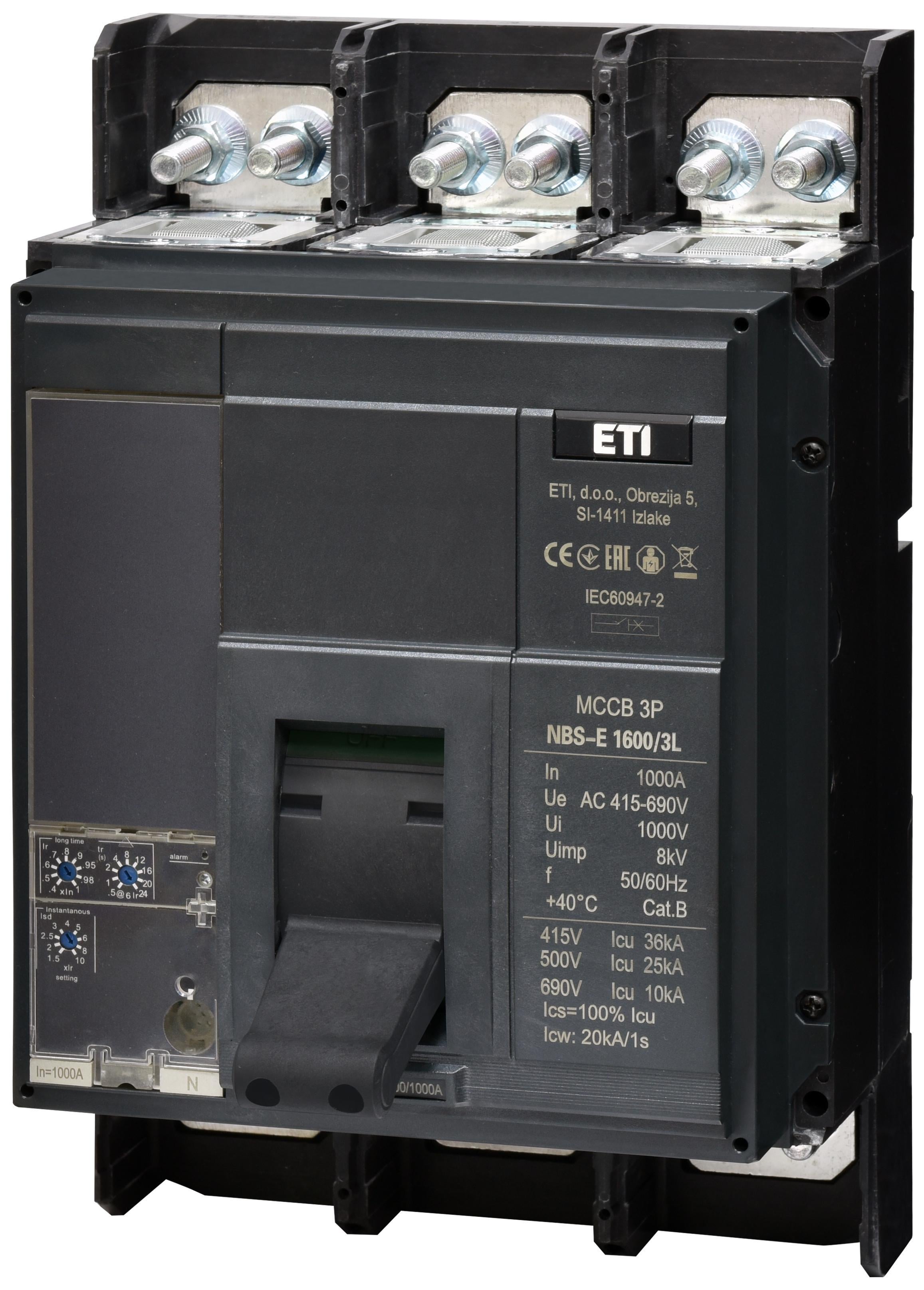 Автоматический выключатель ETI NBS-E1600/3L 3Р 1000А 36кА (4673161)