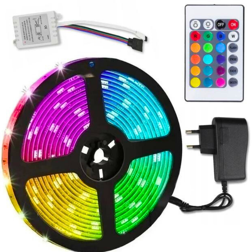 Светодиодная лента LED 5050 HM-2 12V-220V с пультом дистанционного управления влагостойкая 5 м 16 цветов (48147 (HM-2))