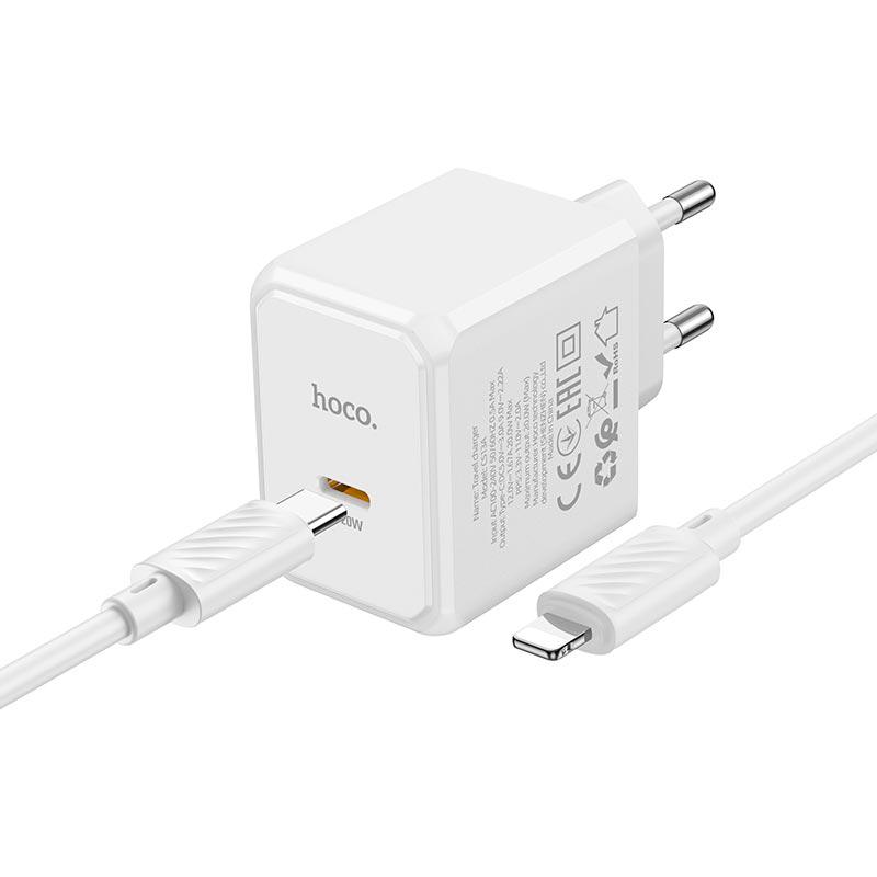 Адаптер сетевой Hoco CS13A Type-C to Lightning cable 20 W 3 A White (594428)