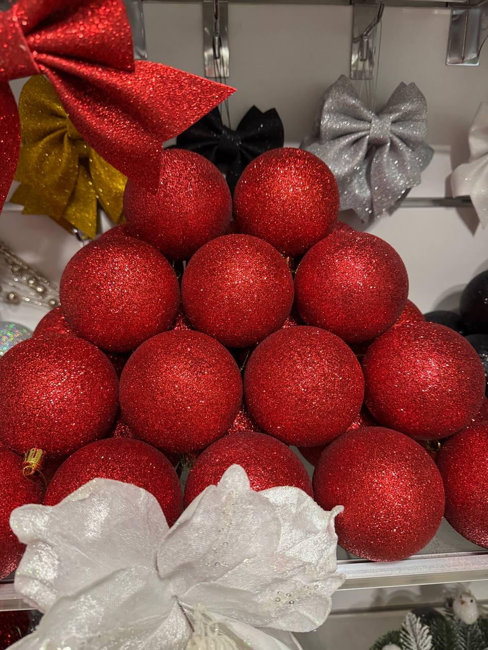 Шар новогодний глиттер 10 см Красный (y0031) - фото 2