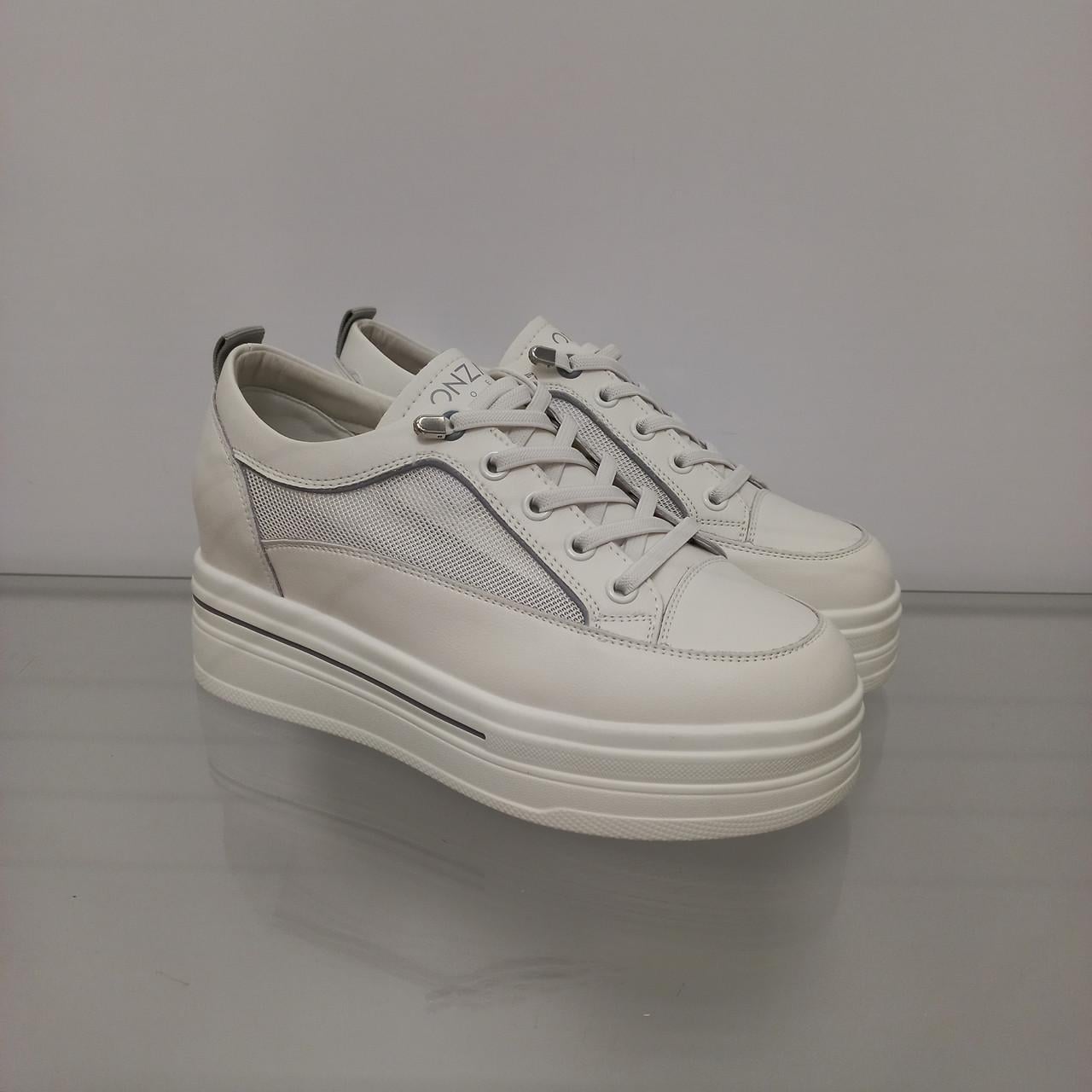 Кросівки жіночі шкіряні з сіткою на високій платформі р. 39 Білий (33384682)