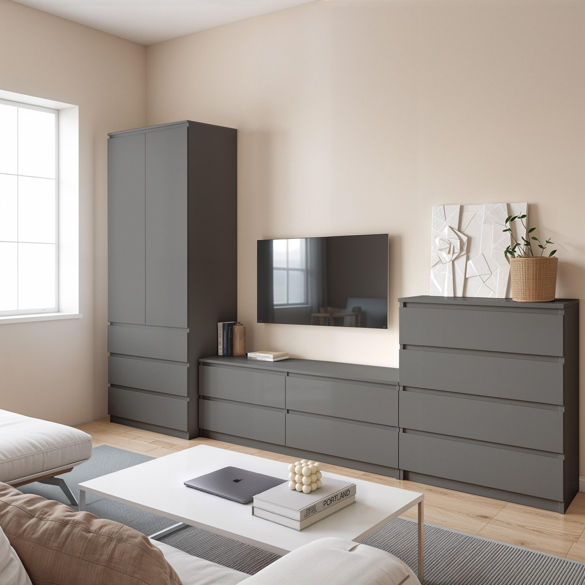 Комплект меблів у вітальню шафа T-211/тумба телевізійна FT-223/комод FT-215 3003х502х2117 мм Антрацит - фото 1