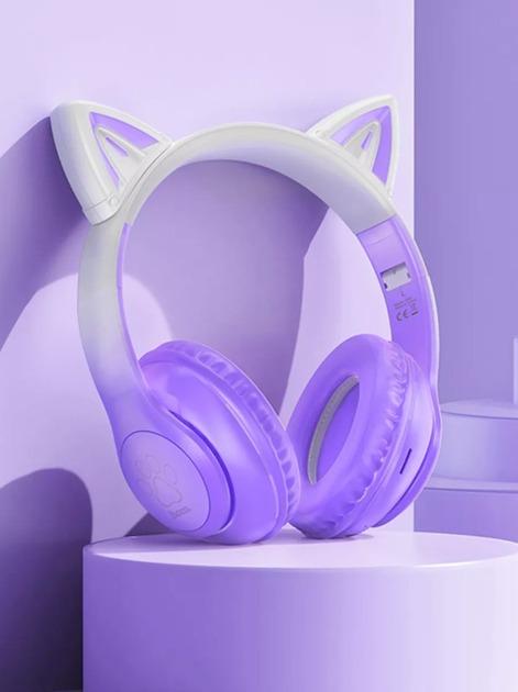 Наушники Hoco Cat ears W42 Bluetooth с подсветкой Сиреневый (20410051) - фото 2