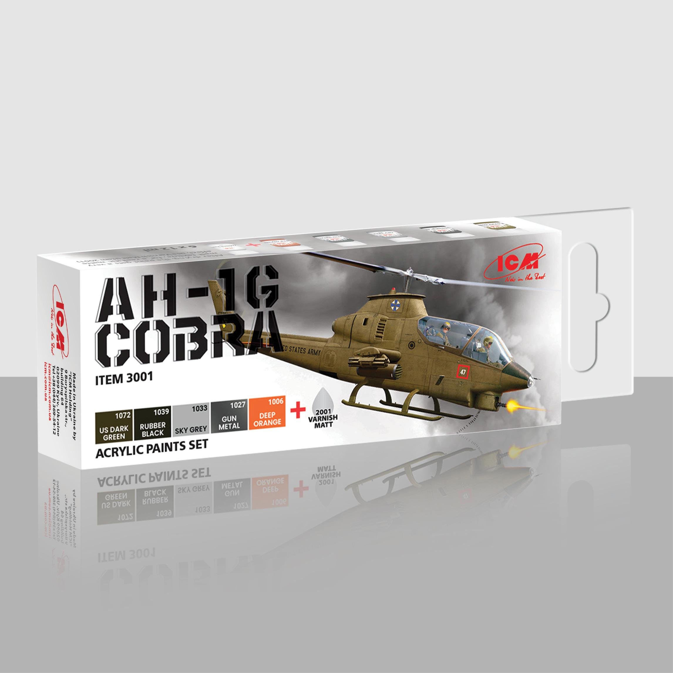 Набор акриловых красок для ICM 3001 Cobra AH-1G