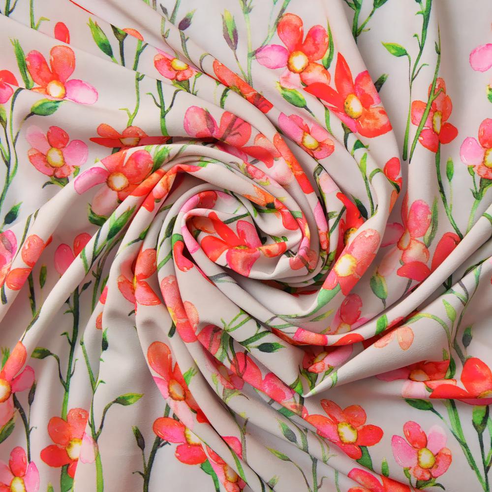 Ткань платяная супер софт лен Цветочный Коралл (11221)