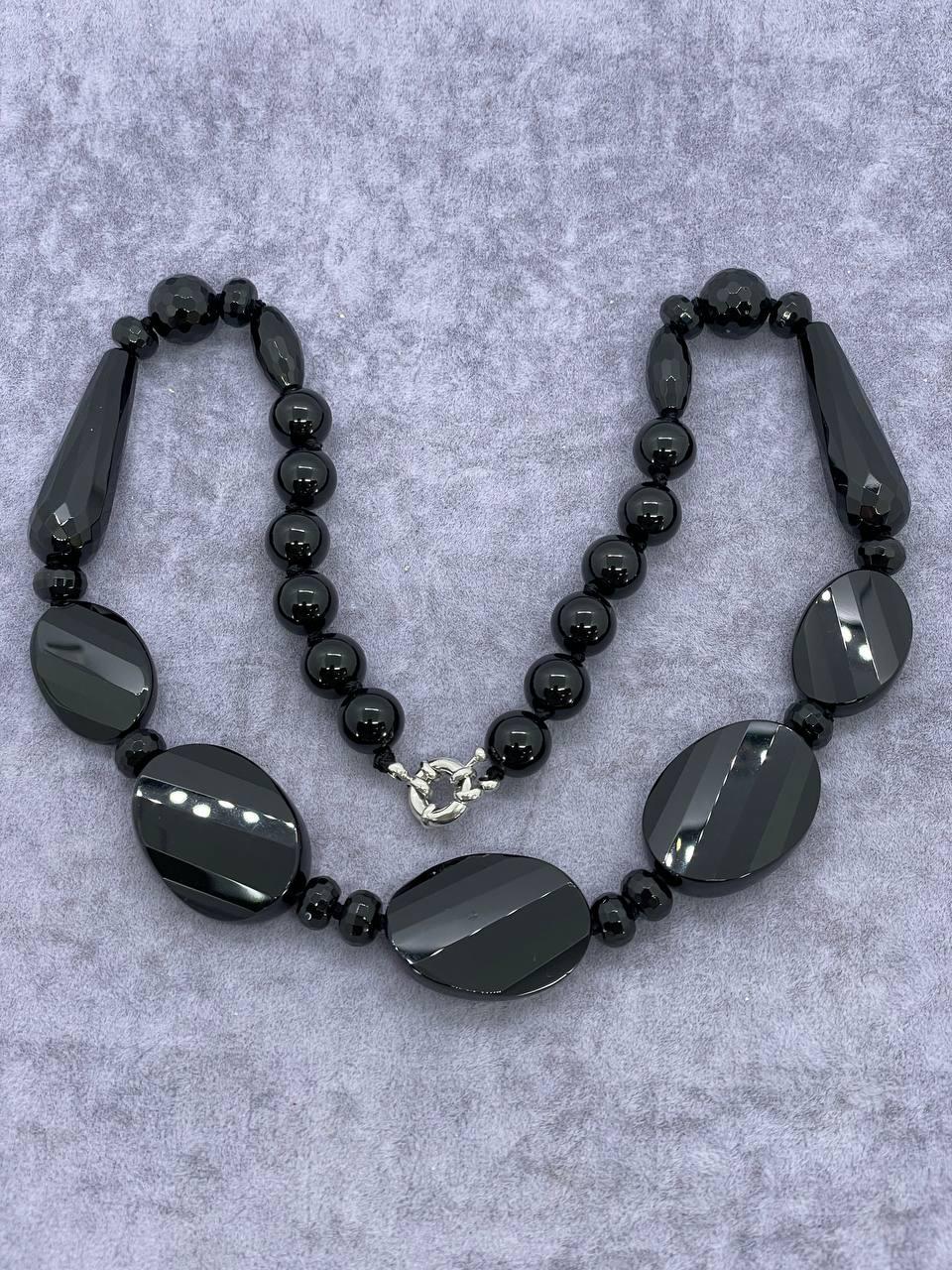 Бусы агат 50 см Черный (9810)