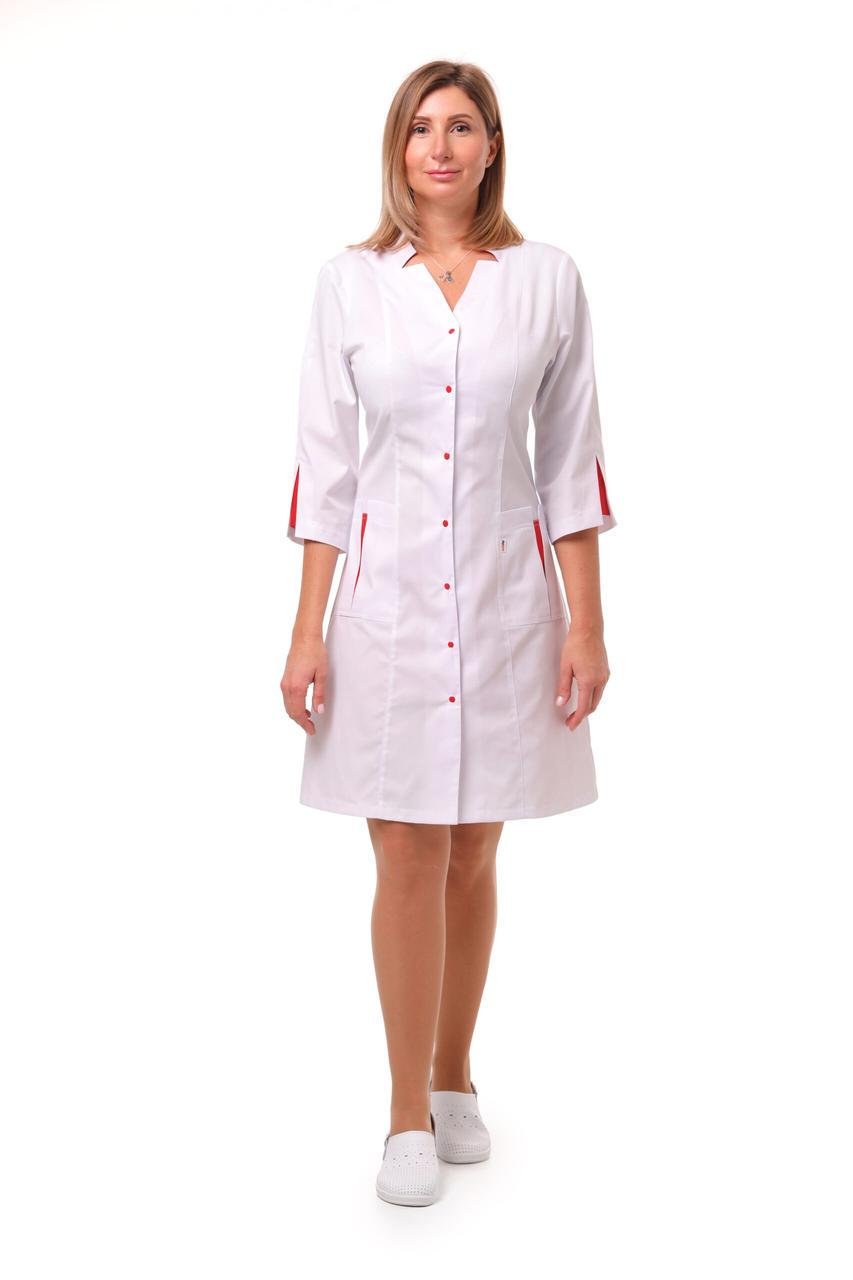 Халат жіночий TopLine Генуя рукав 3/4 р. 40 Білий/Червоний (11334-(40)б.-черв) - фото 1