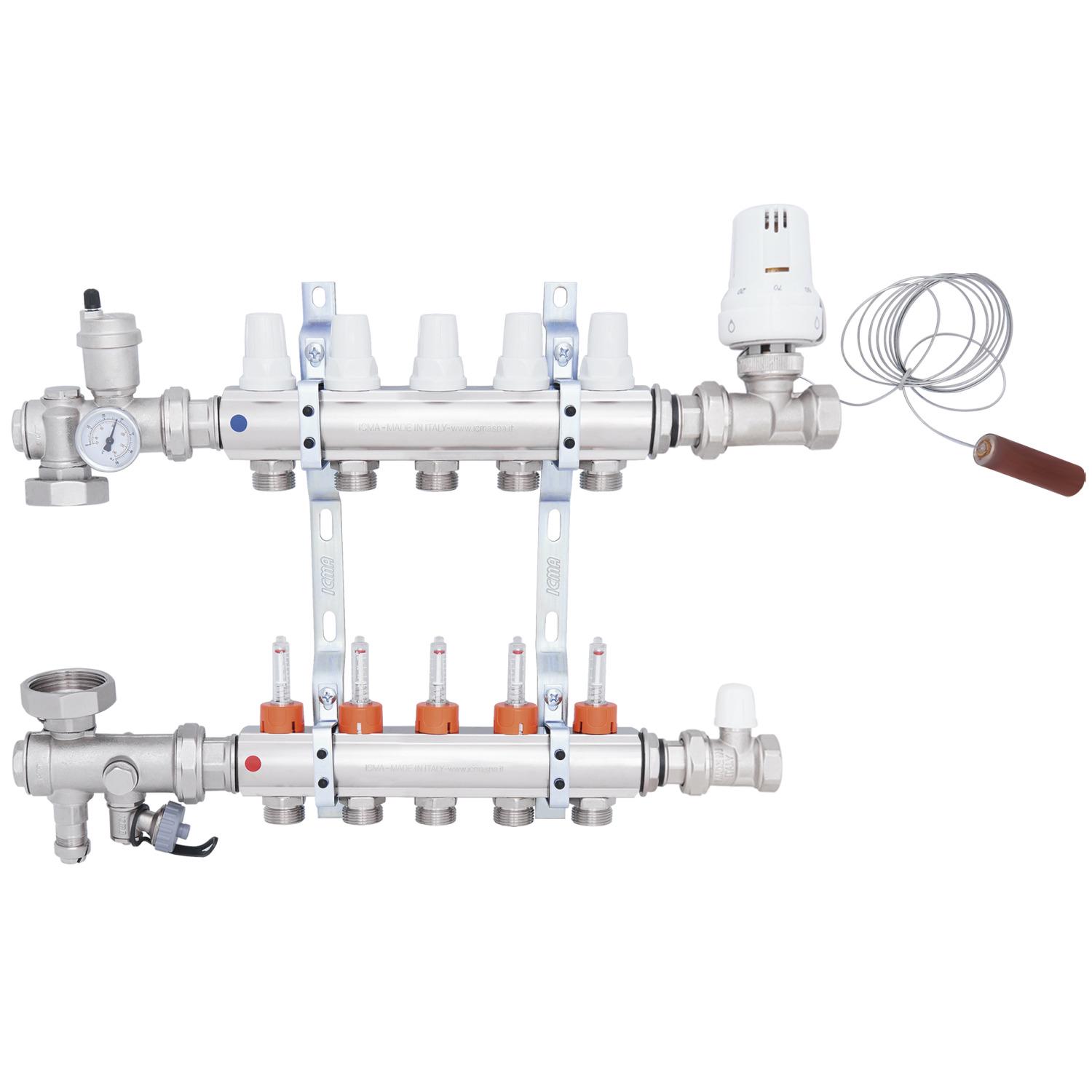 Коллектор для теплого пола ICMA A3K013APQ06 5 контуров с расходомерами 3/4"/3/4" (78997)