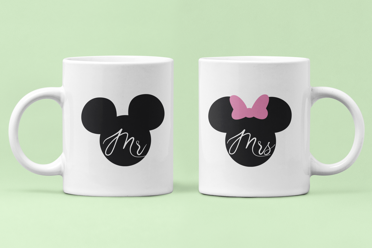 Чашки парные "Mr and Mrs" Микки и Минни Маус 3 для влюбленных 330 мл Белый (ВЛ7Ч)