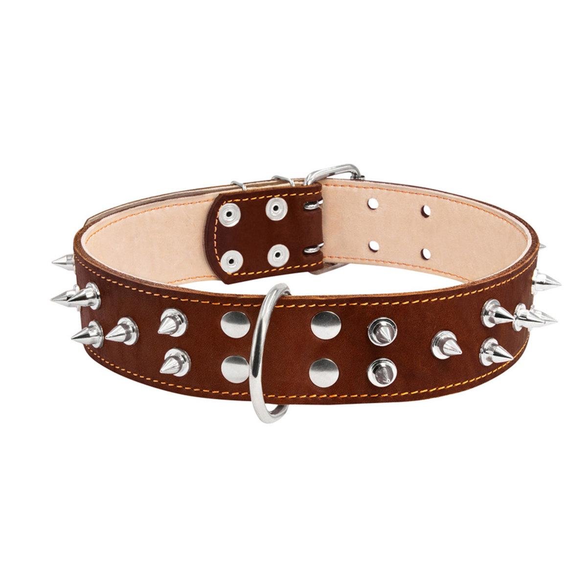 Ошейник Collar двойной с шипами 45 мм 56-68 см Коричневый