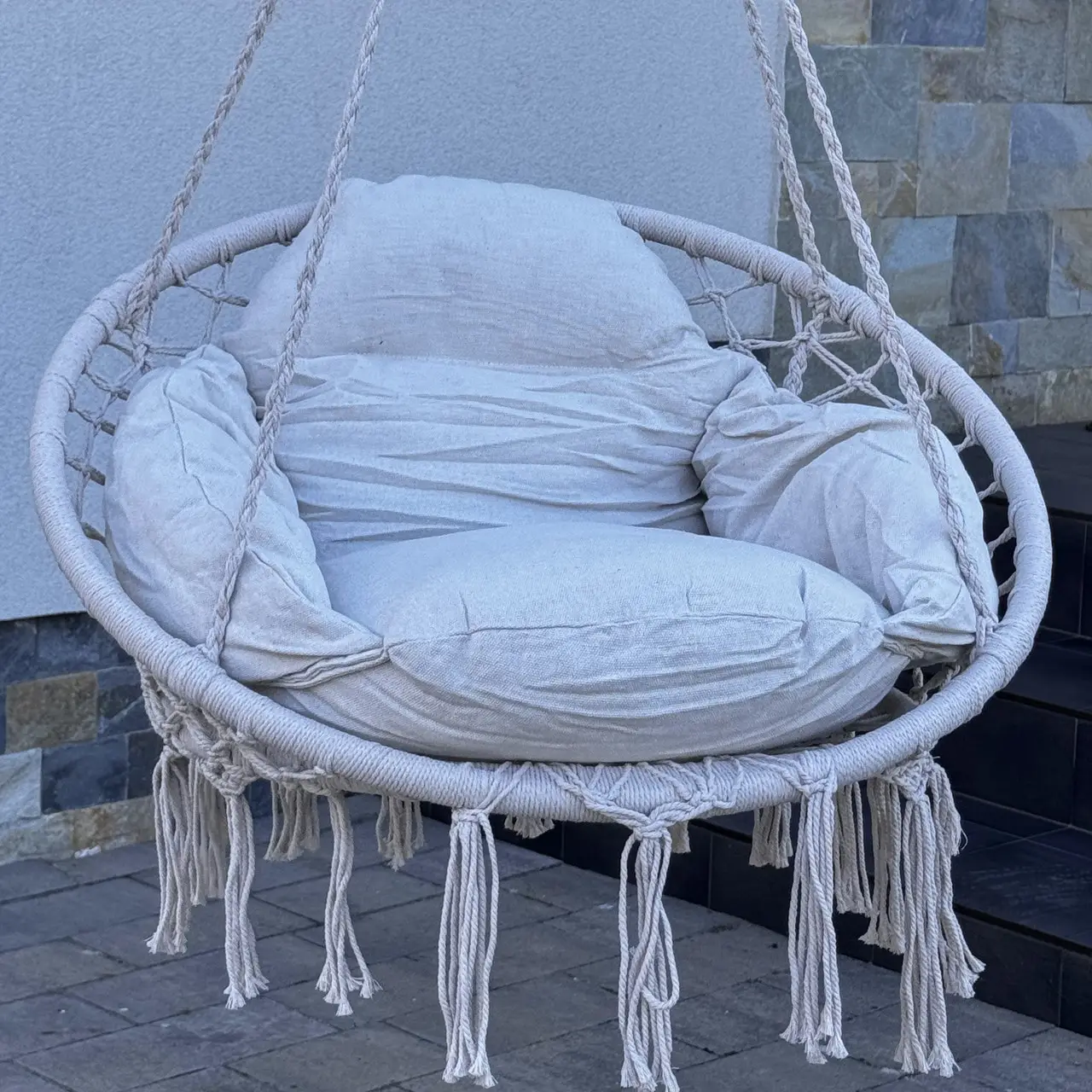 Кресло-качеля гнездо подвесное с подушкой DROM T1 хлопок Бежевый