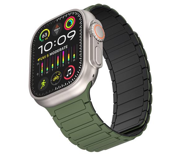 Ремешок Silicone Magnetic для Apple Watch 42/44/45/49 мм Черный с зеленым Ремешок Silicone Magnetic для Apple Watch 42/44/45/49 мм Черный с зеленым