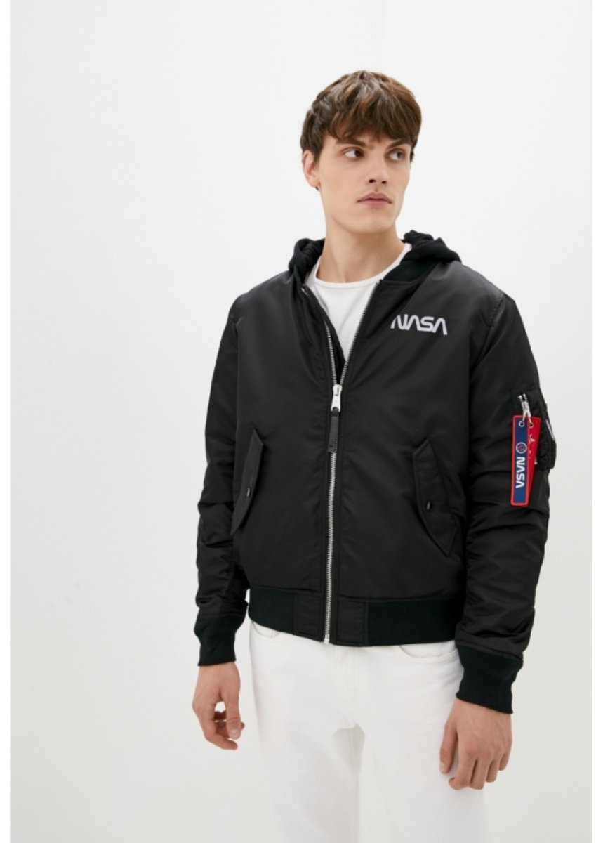 Куртка-бомбер Airboss MA-1 Hooded NASA 4XL Чорний (28688)