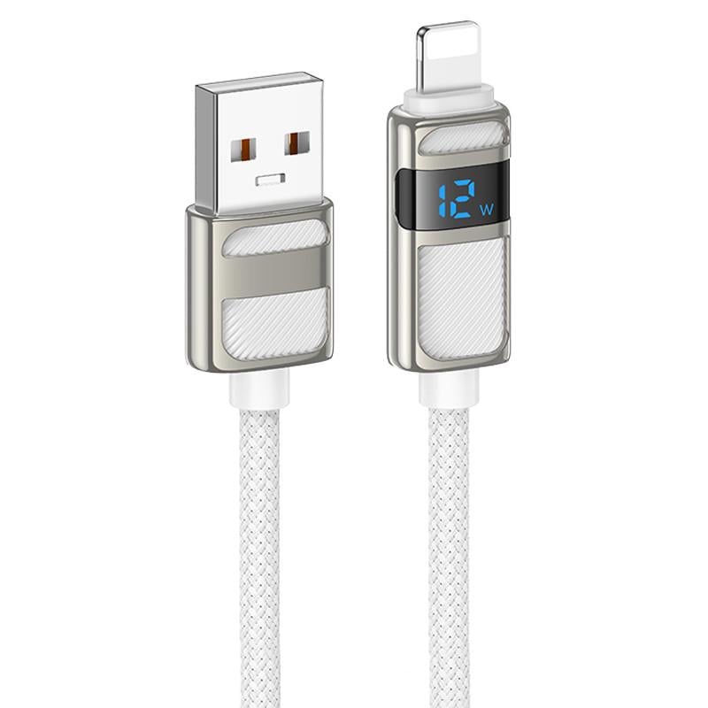Дата-кабель Hoco U137 Line with display USB to Lightning 2,4A/12W 1,2 м White (00000073873_2)