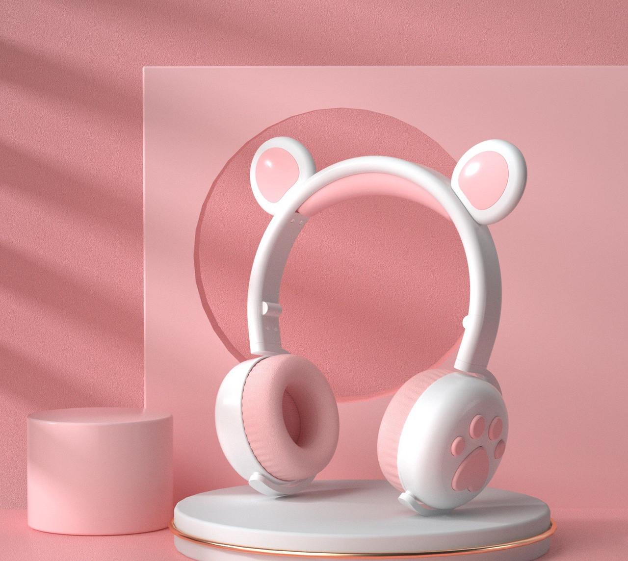 Наушники беспроводные Bluetooth BK-5 с медвежьими ушками Бело-розовый (26389234) - фото 2 Наушники беспроводные Bluetooth BK-5 с медвежьими ушками Бело-розовый (26389234) - фото 2