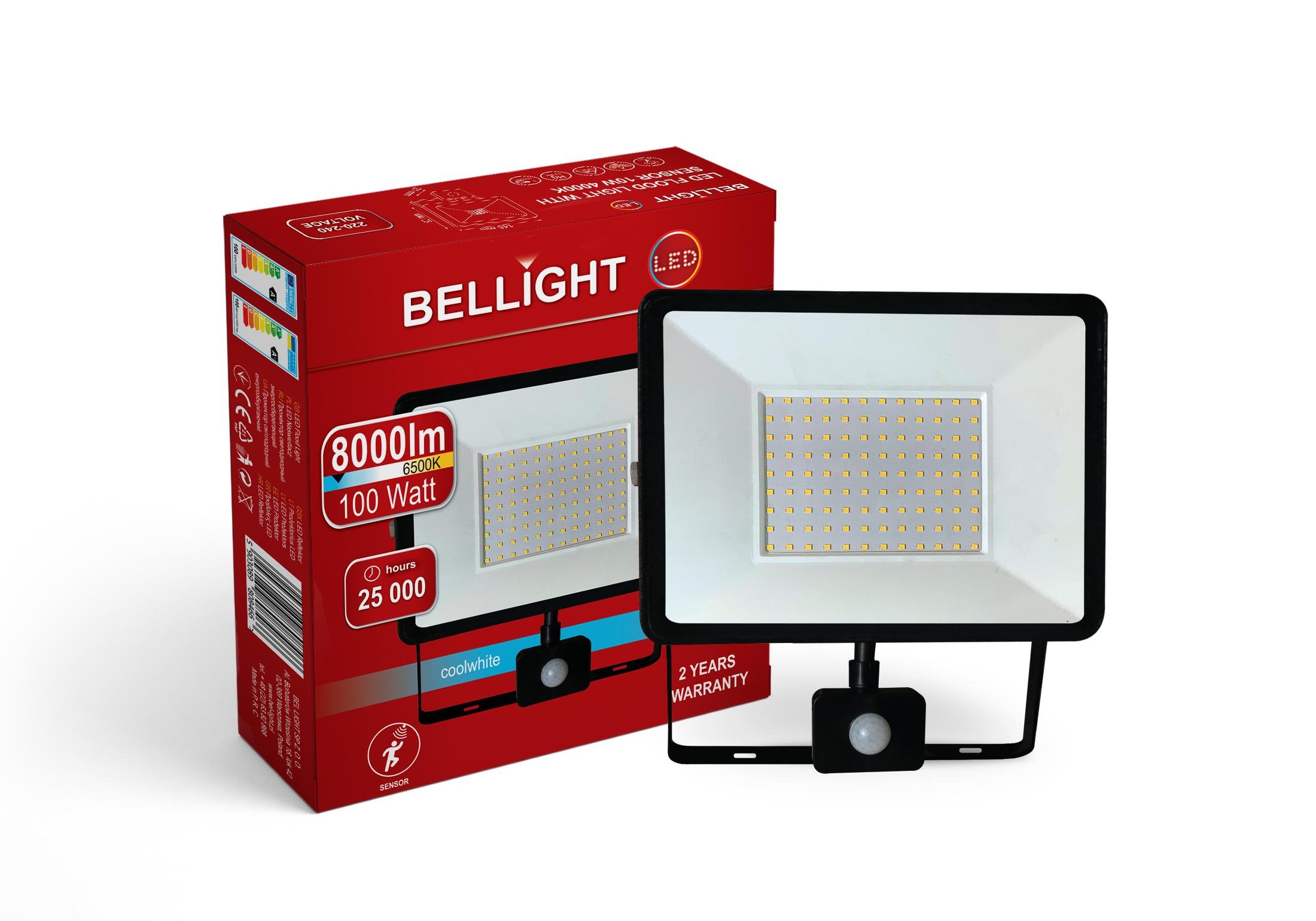 Прожектор светодиодный Bellight 230 V 100 W 6500 K с датчиком движения (5478197) - фото 1