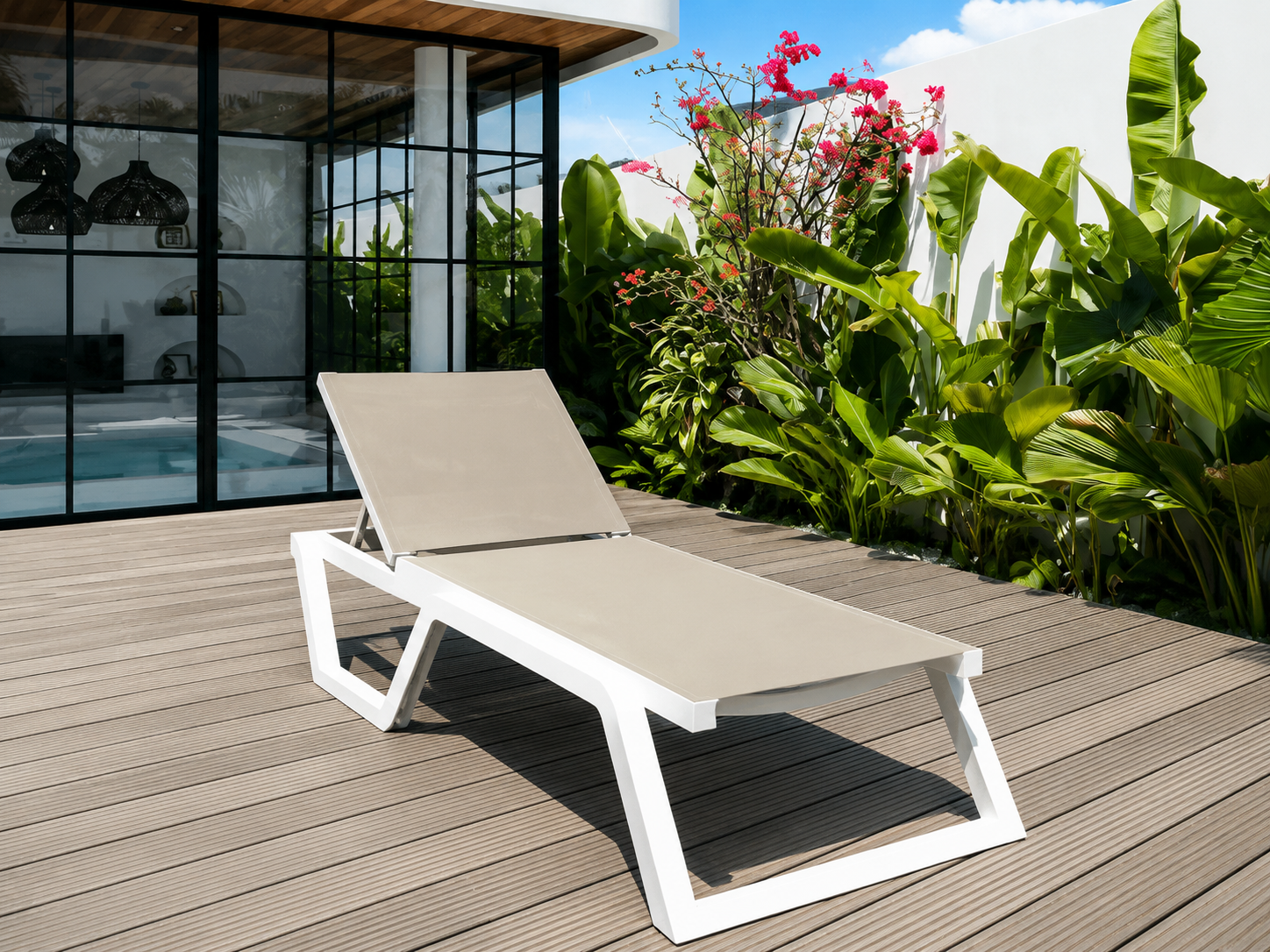 Шезлонг Siesta Rio Pro тканина 190х70х33 см Білий/Бежевий (34990699)