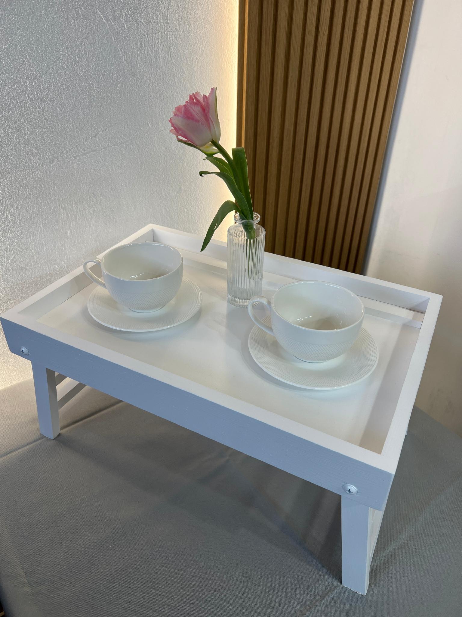 Столик для сніданку дерев'яний 50х33х25 см Білий - фото 4 Столик для сніданку дерев'яний 50х33х25 см Білий - фото 4