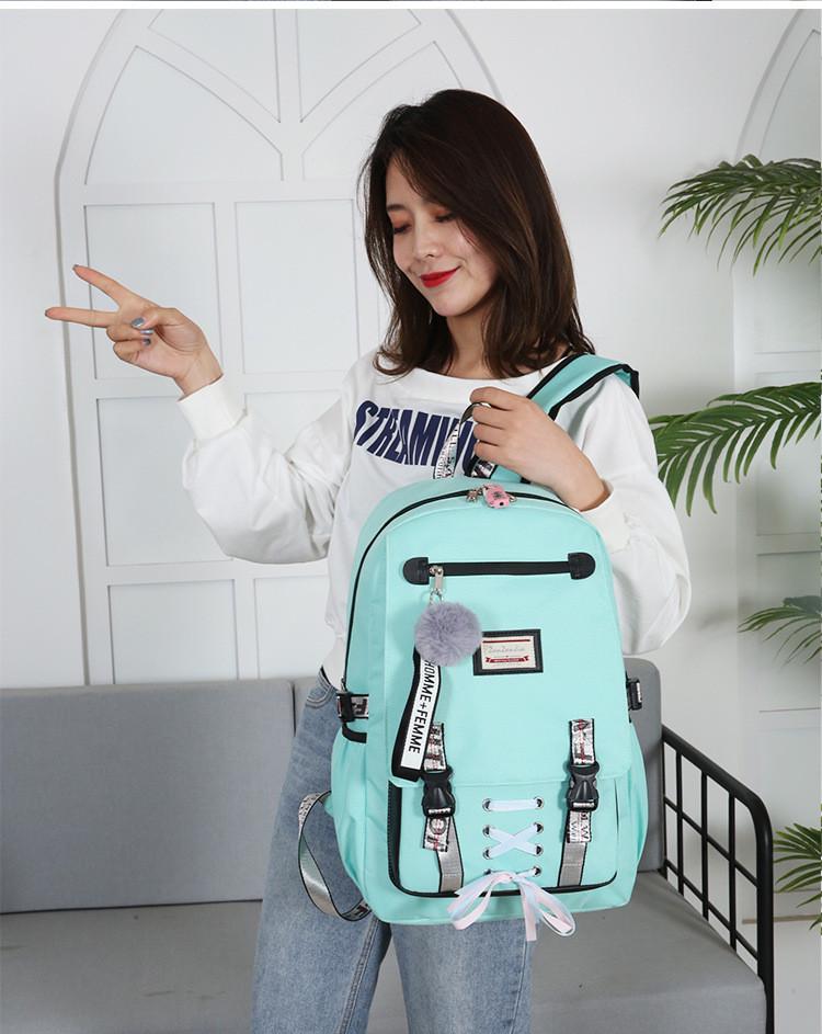 Шкільний рюкзак для дівчаток Harvard з USB портом/замочком і хутряним помпоном М'ятний (1226011662) - фото 3 Шкільний рюкзак для дівчаток Harvard з USB портом/замочком і хутряним помпоном М'ятний (1226011662) - фото 3