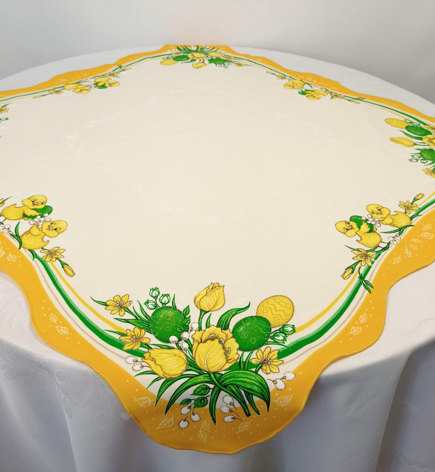 Скатерть квадратная пасхальная Print Easter Flowers Yellow Cream (CN14289)