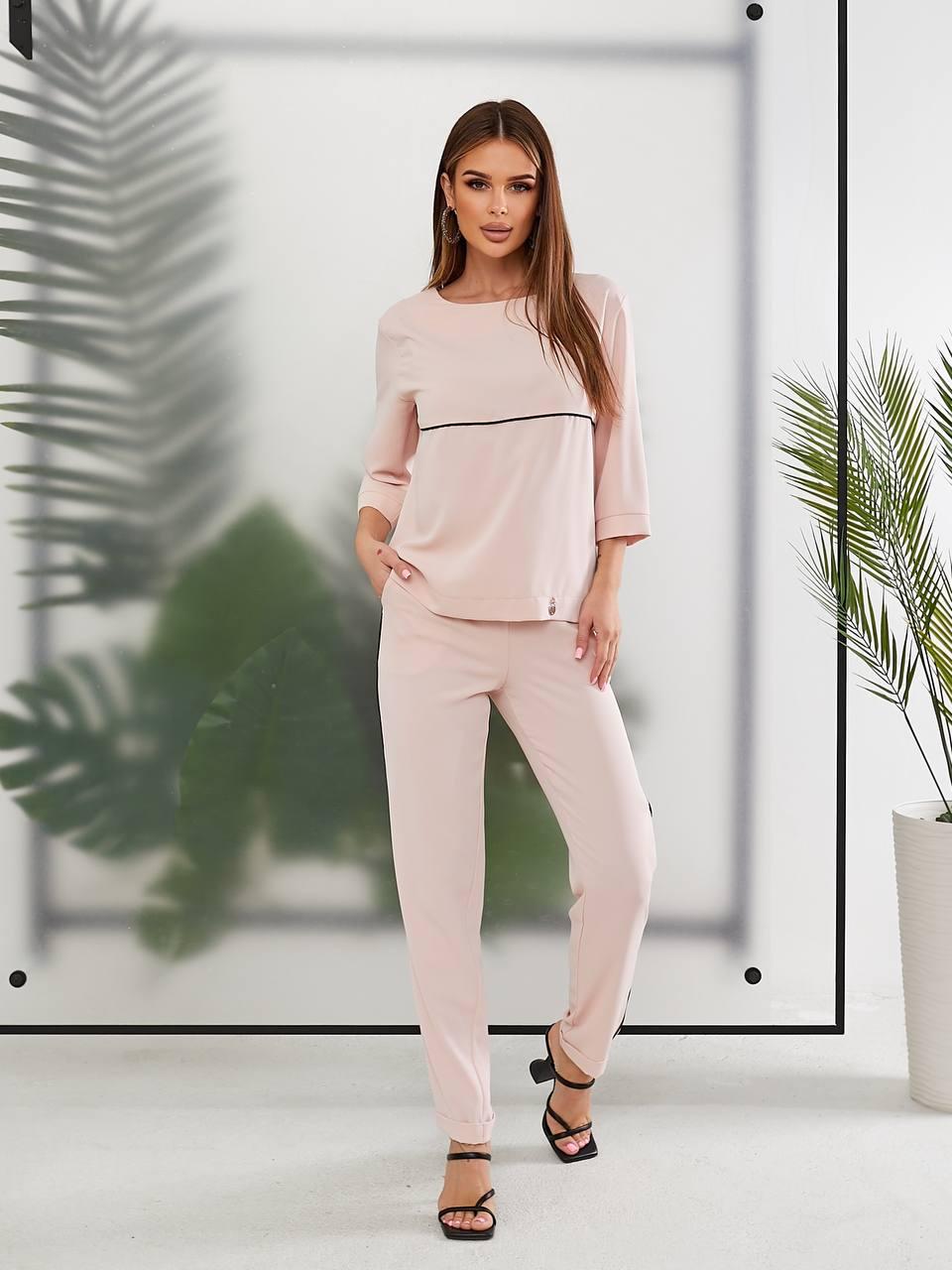 Костюм летний однотонный Khan лонгслив/штаны M Пудровый (Kh478)