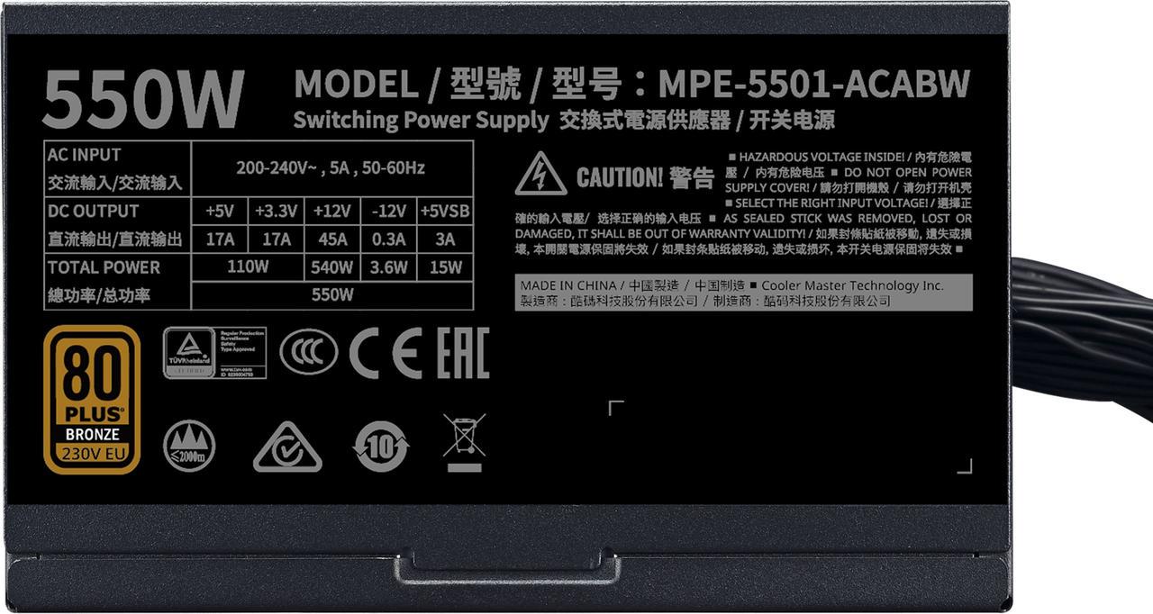 Блок живлення Cooler Master MWE 550 Bronze V2 230V (MPE-5501-ACABW-B) - фото 2 Блок живлення Cooler Master MWE 550 Bronze V2 230V (MPE-5501-ACABW-B) - фото 2
