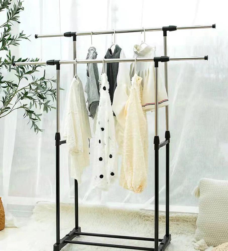 Стойка для одежды 8006 металлическая напольная двойная телескопическая с колесами (37-110732) - фото 9