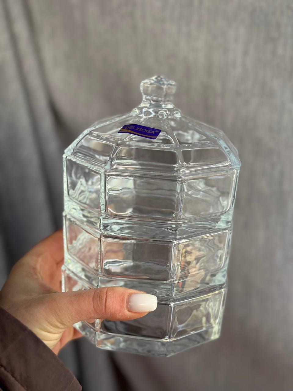 Цукерниця Olens Квартет скло 3 яруси по 300 мл Прозорий (102-015) - фото 5 Цукерниця Olens Квартет скло 3 яруси по 300 мл Прозорий (102-015) - фото 5