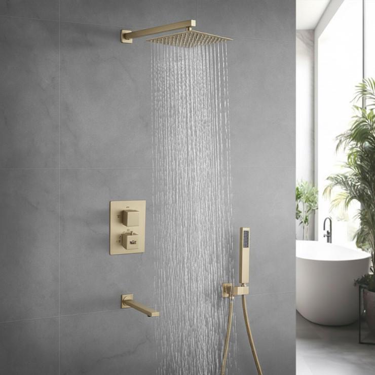 Душова система прихованого монтажу Nett TSG-521 з термостатом та виливом Золота (32713470)