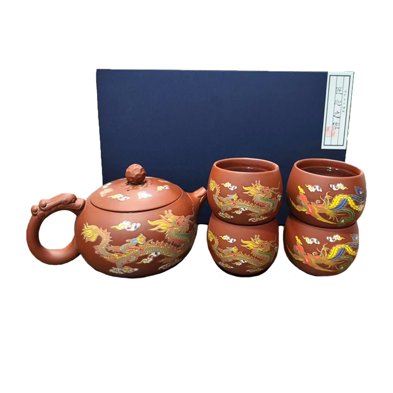 Набор для чая Lesko 0321610 Dragon and Phoenix заварник 480 мл и пиалы 4 шт. Brown (30393445)