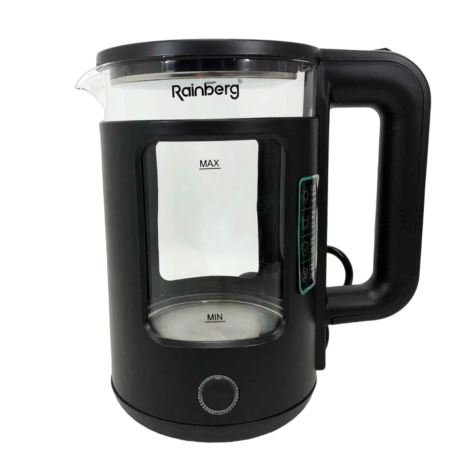 Электрочайник стеклянный Rainberg RB-2220 дисковый с подсветкой 2200W Черный (ws65761)