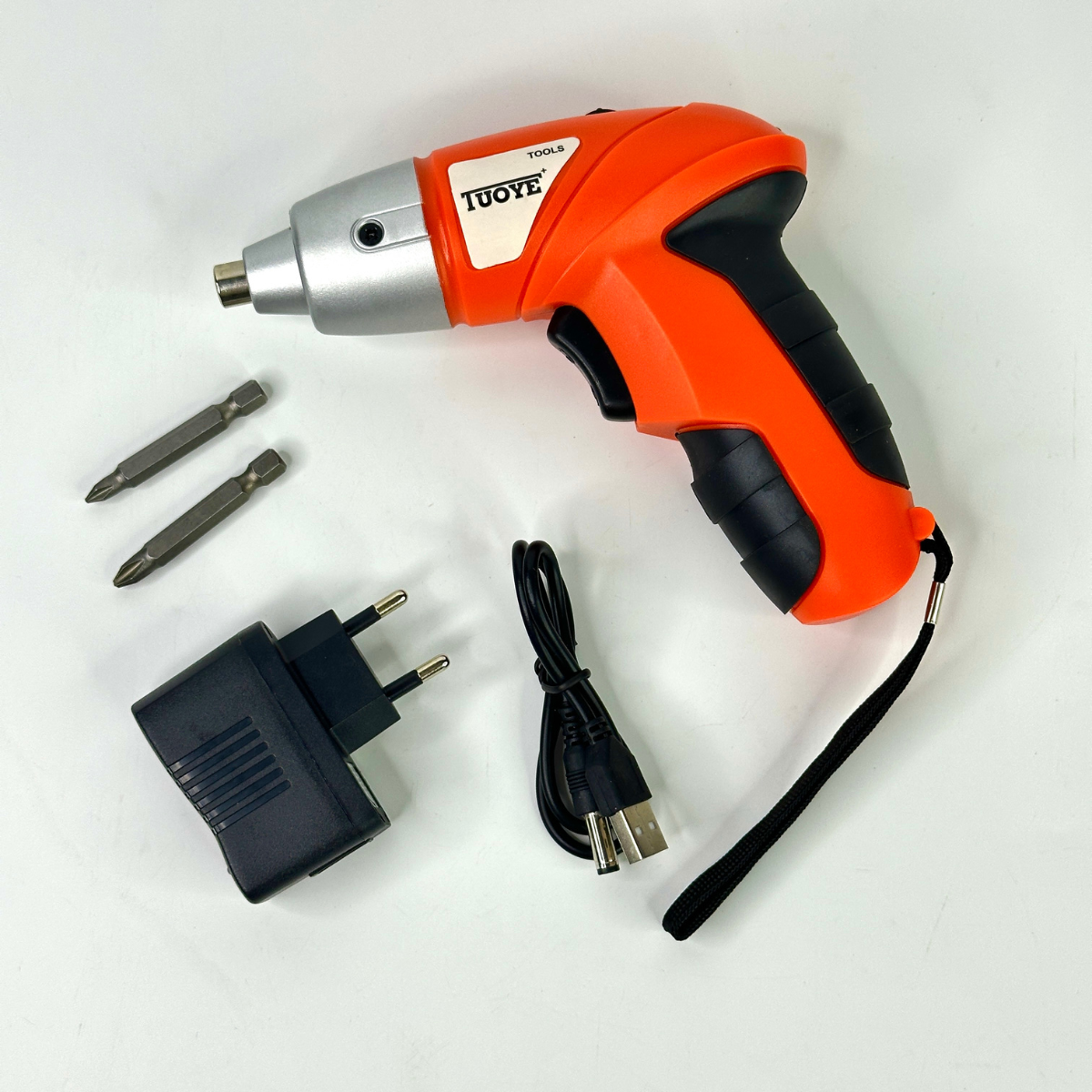 Электроотвертка аккумуляторная с 2 битами и реверсом Оранжевый (TUO-2)