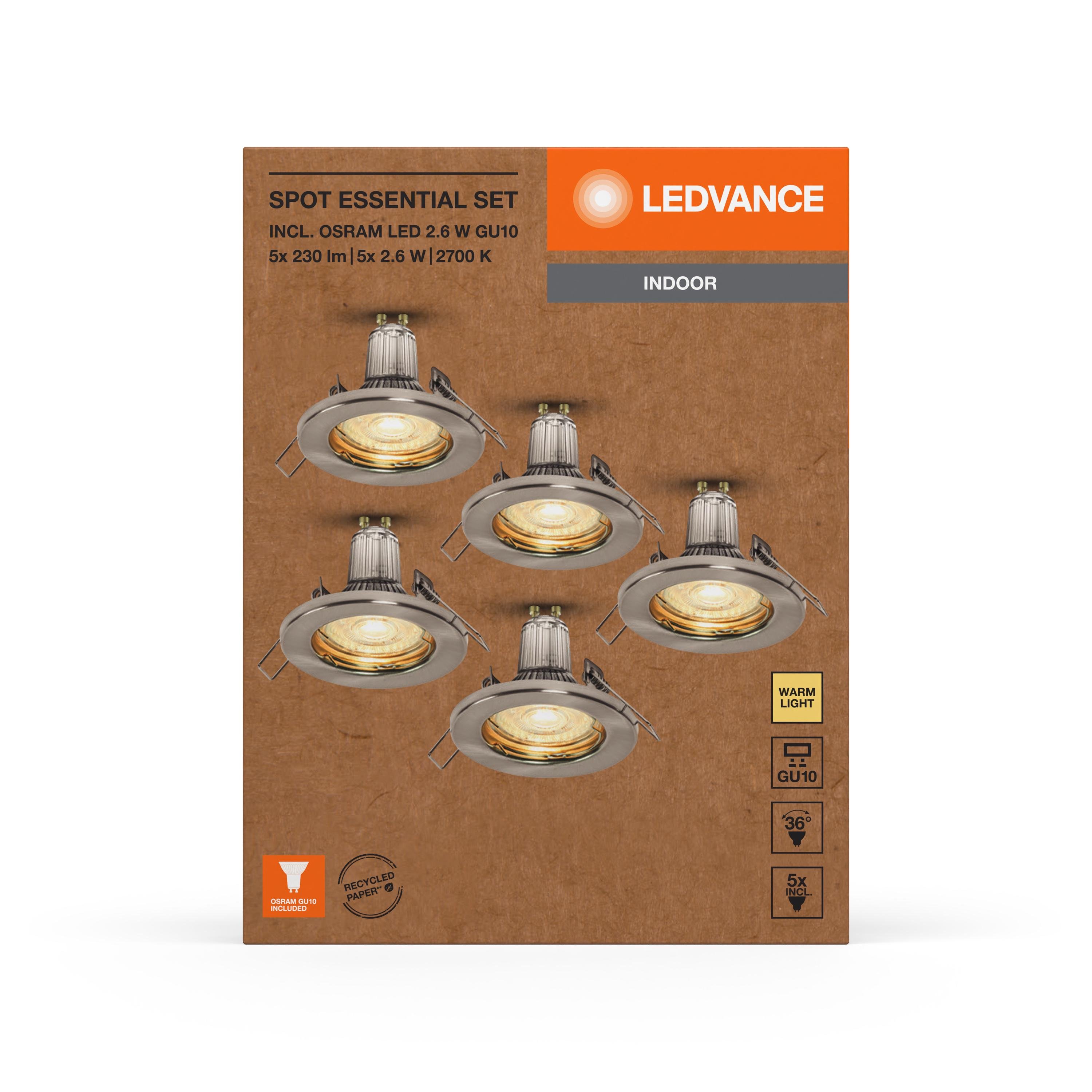 Світильник спот Ledvance SPOT ESSENTIAL SET 2,6W 220V 230lm 2700K GU10 95х80 мм 5 шт. (4099854103643) - фото 3