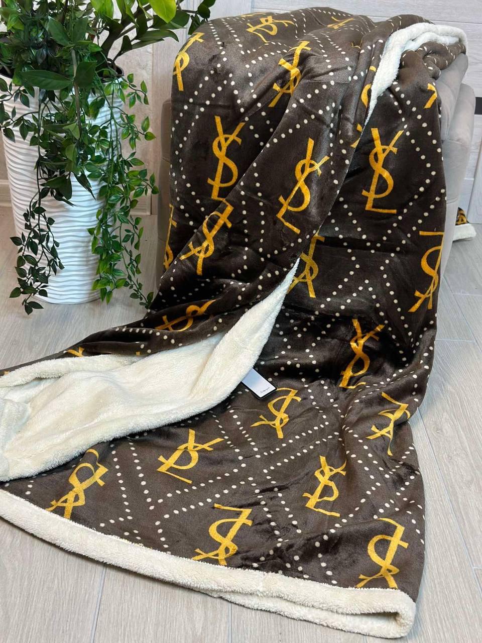 Плед велюровый на эко-овчине евро 200x220 см Шоколадный (П4К-al25-brand-003)