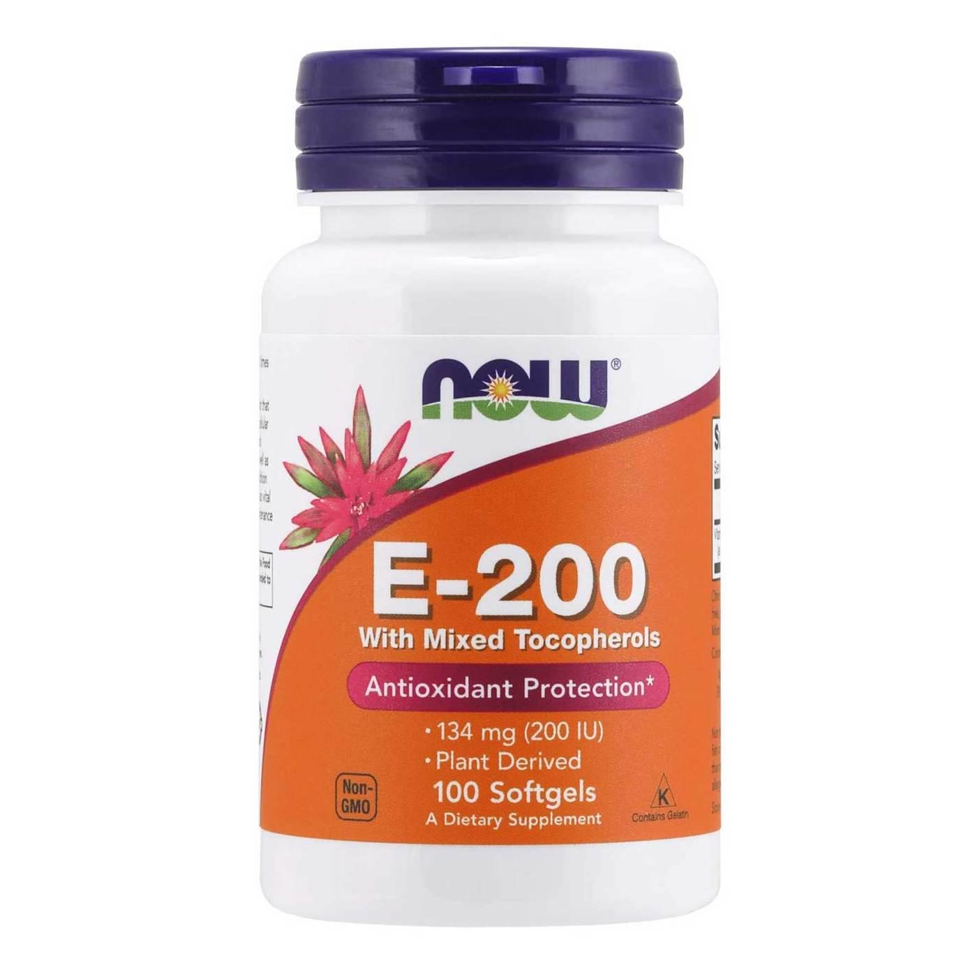 Витамин E NOW Vitamin E-200 with Mixed Tocopherols 100 порций Витамин E NOW Vitamin E-200 with Mixed Tocopherols 100 порций