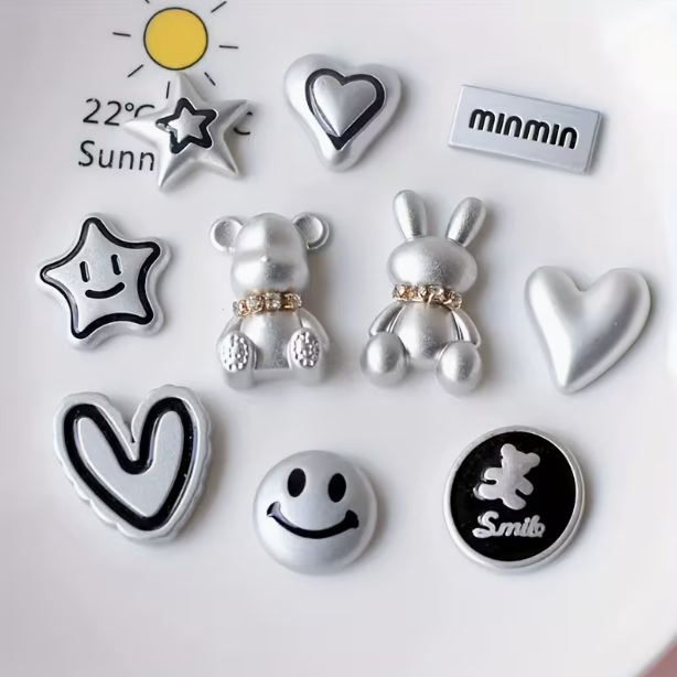 Магніти декоративні Cердечка/зірочки/фігурки 10 шт. Сріблястий (23109) Магніти декоративні Cердечка/зірочки/фігурки 10 шт. Сріблястий (23109)