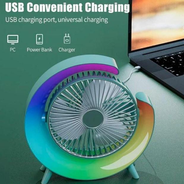 Вентилятор настольный аккумуляторный с цветной подсветкой USB 180° бесшумный (EE01828) - фото 2 Вентилятор настольный аккумуляторный с цветной подсветкой USB 180° бесшумный (EE01828) - фото 2
