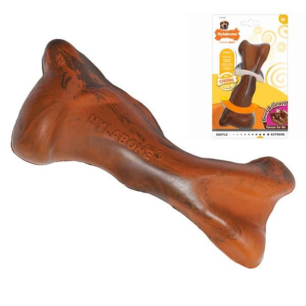 Іграшка для собак жувальна Nylabone Strong Chew Rubber Bone M зі смаком яловичини з підливою (83315)