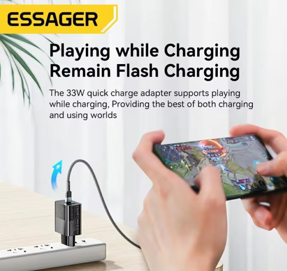 Зарядное устройство для телефонов Essager GaN Quick Charge 3.0 USB/Type-C PD 33W - фото 4