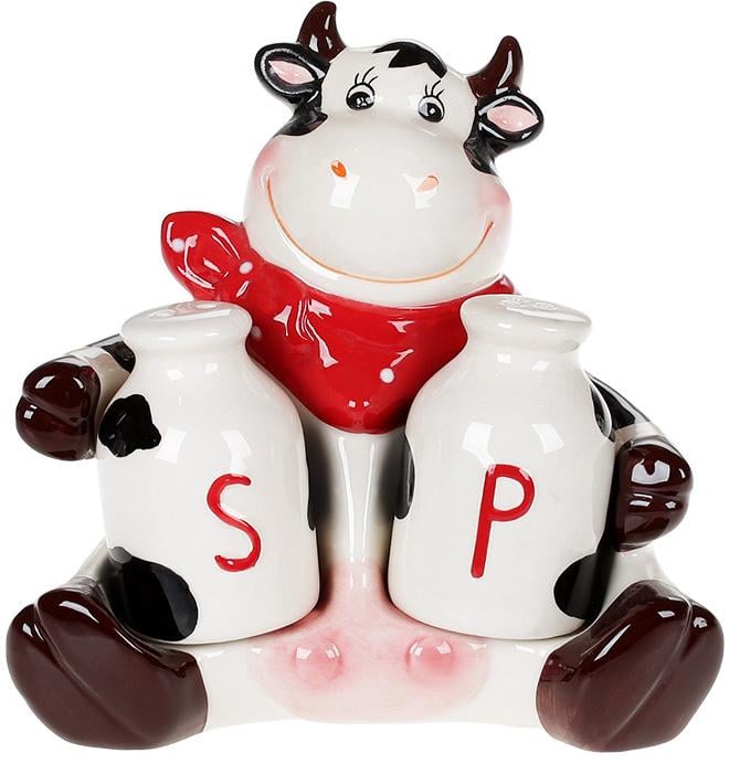 Набір для спецій Корівка Глорія керамічний сільничка та перечниця на фігурній підставці (BD-928-005)