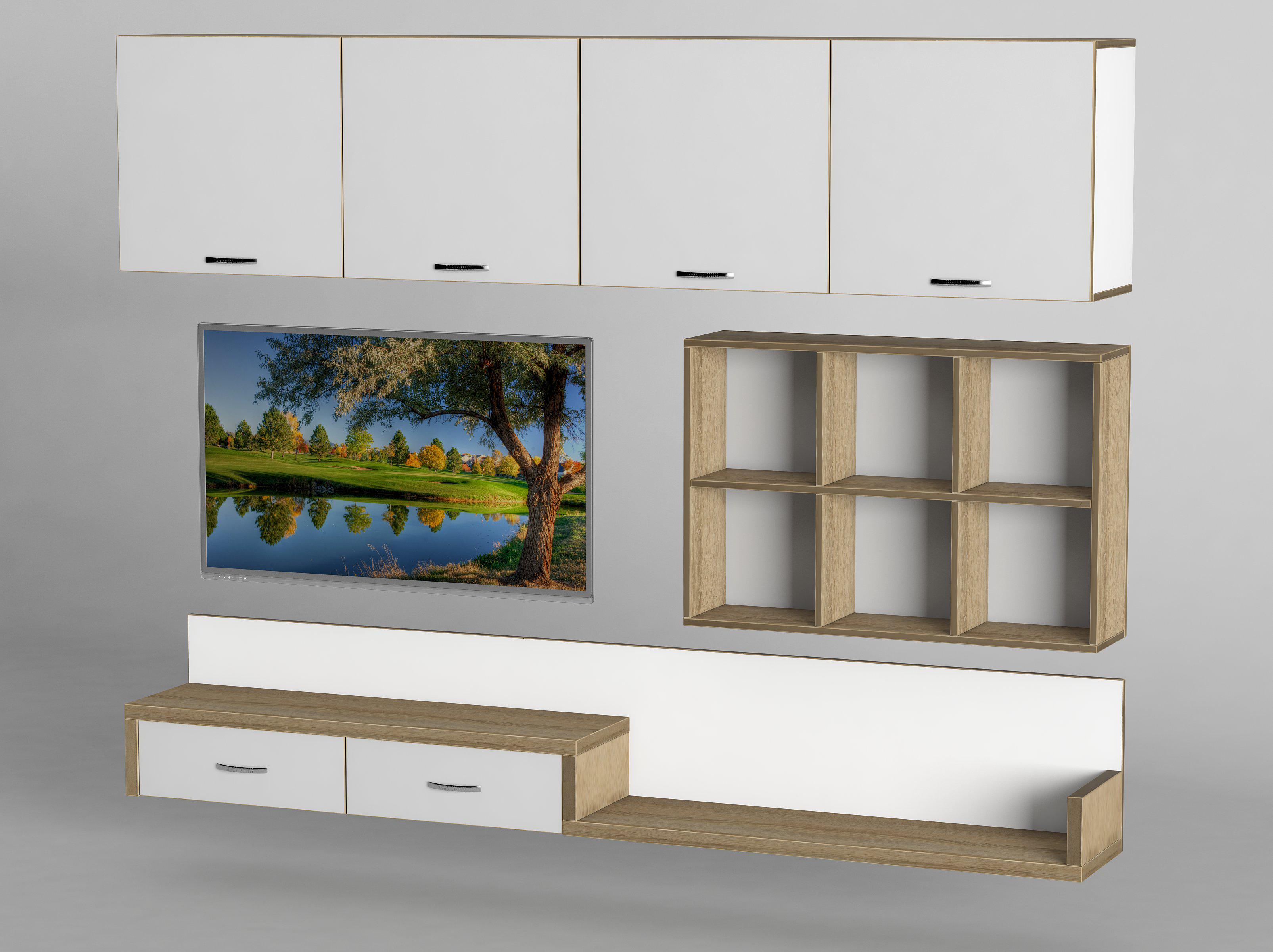 Вітальня навісна Тіса-меблі Вітальня-219 214х190х30 см Дуб сонома/Білий