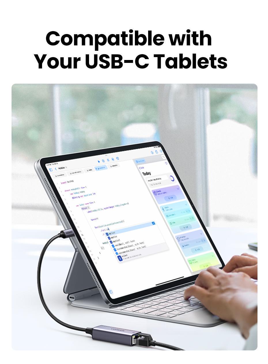 Мережева карта UGREEN Type-C-Ethernet 1 Гбіт/с LAN USB 3.1 Gen 1-C-RJ45 1000 Мбіт/с металевий Сірий (50737) - фото 10